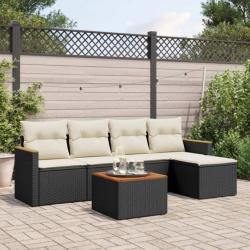 Salon de jardin 6 pcs avec coussins noir résine tressée