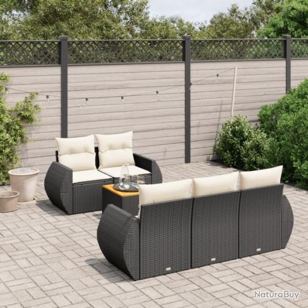 Salon de jardin 6 pcs avec coussins noir rsine tresse