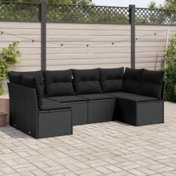 Salon de jardin 6 pcs avec coussins noir résine tressée