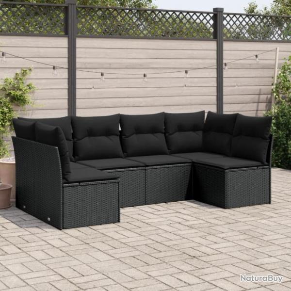 Salon de jardin 6 pcs avec coussins noir rsine tresse