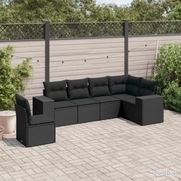 Salon de jardin 6 pcs avec coussins noir rsine tresse