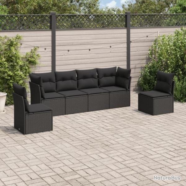 Salon de jardin 6 pcs avec coussins noir rsine tresse