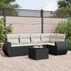 Salon de jardin 6 pcs avec coussins noir résine tressée