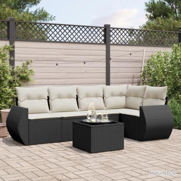 Salon de jardin 6 pcs avec coussins noir rsine tresse