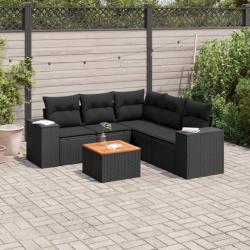 Salon de jardin 6 pcs avec coussins noir résine tressée