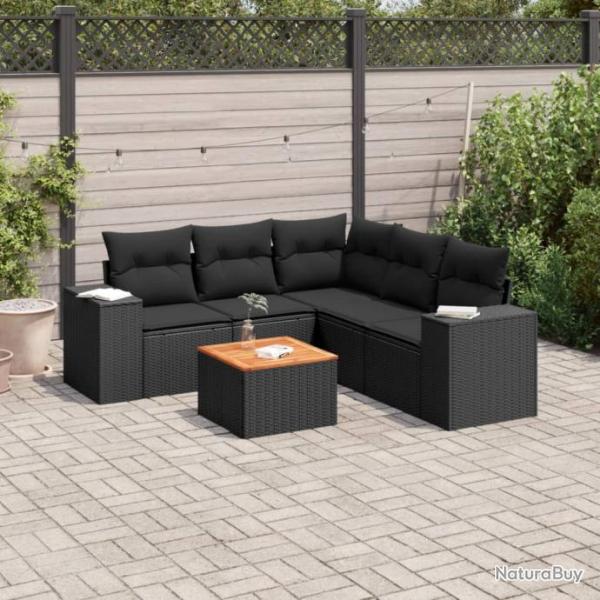 Salon de jardin 6 pcs avec coussins noir rsine tresse