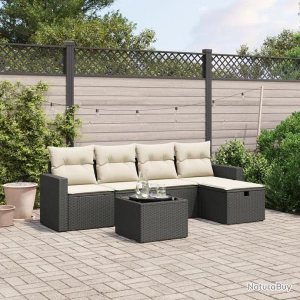 Salon de jardin 6 pcs avec coussins noir rsine tresse