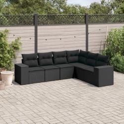 Salon de jardin 6 pcs avec coussins noir résine tressée