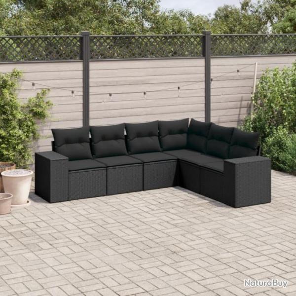 Salon de jardin 6 pcs avec coussins noir rsine tresse