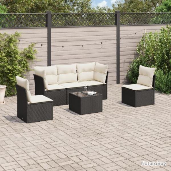 Salon de jardin 6 pcs avec coussins noir rsine tresse