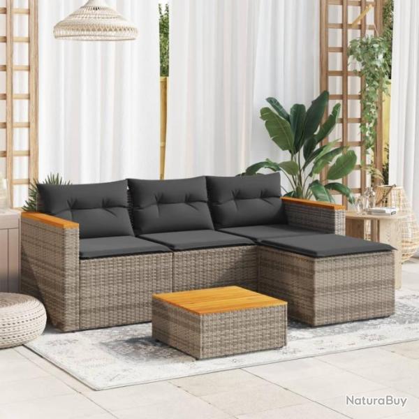 Salon de jardin avec coussins 3 pcs gris rsine tresse