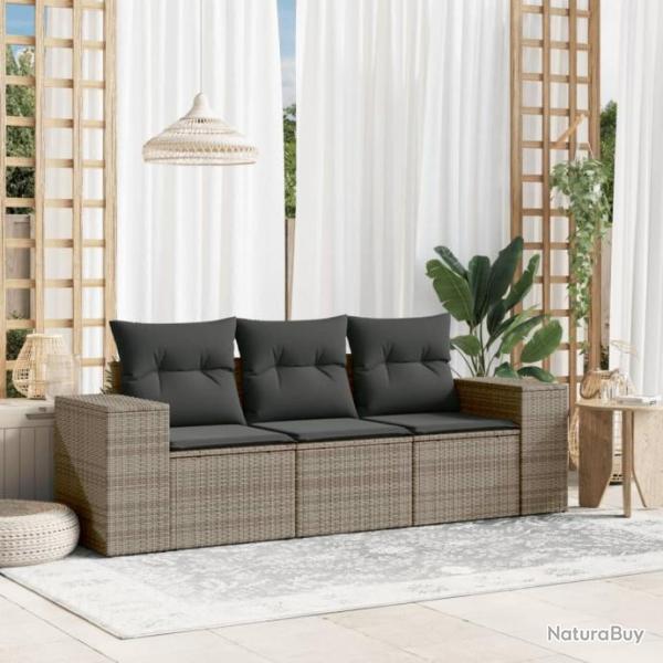 Salon de jardin avec coussins 3 pcs gris rsine tresse