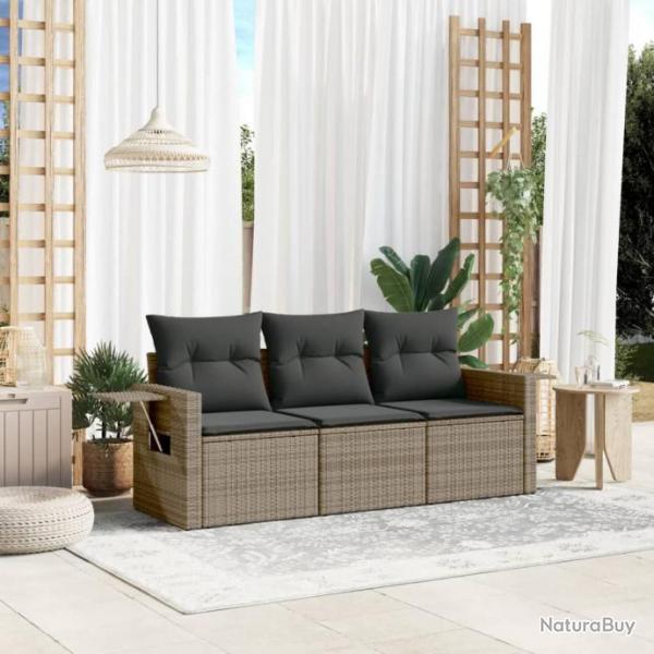 Salon de jardin avec coussins 3 pcs gris rsine tresse