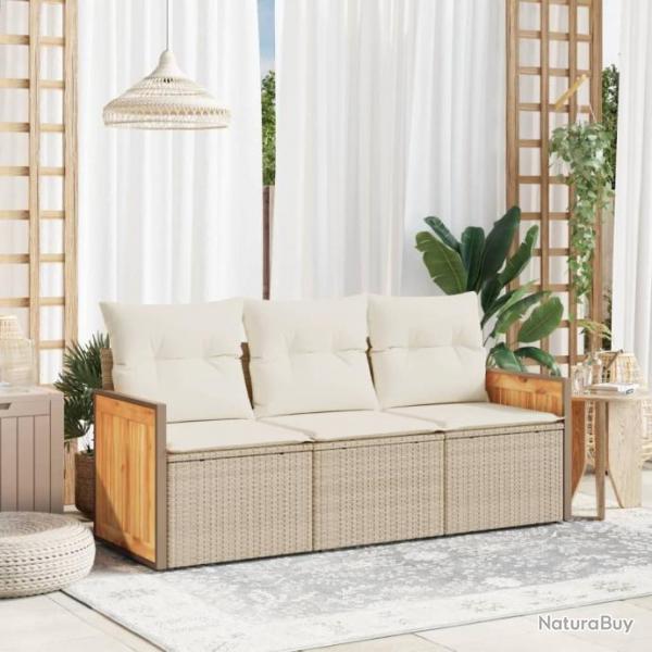 Salon de jardin avec coussins 3 pcs beige rsine tresse