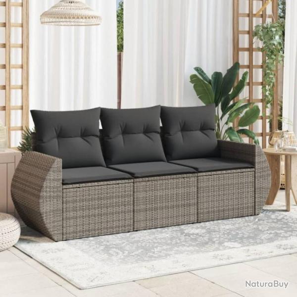 Salon de jardin avec coussins 3 pcs gris rsine tresse