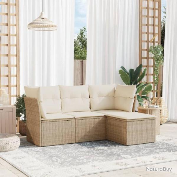 Salon de jardin avec coussins 4 pcs beige rsine tresse