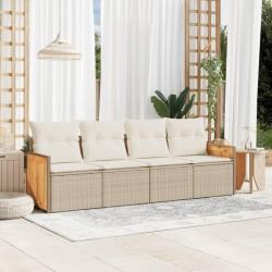 Salon de jardin avec coussins 4 pcs beige résine tressée