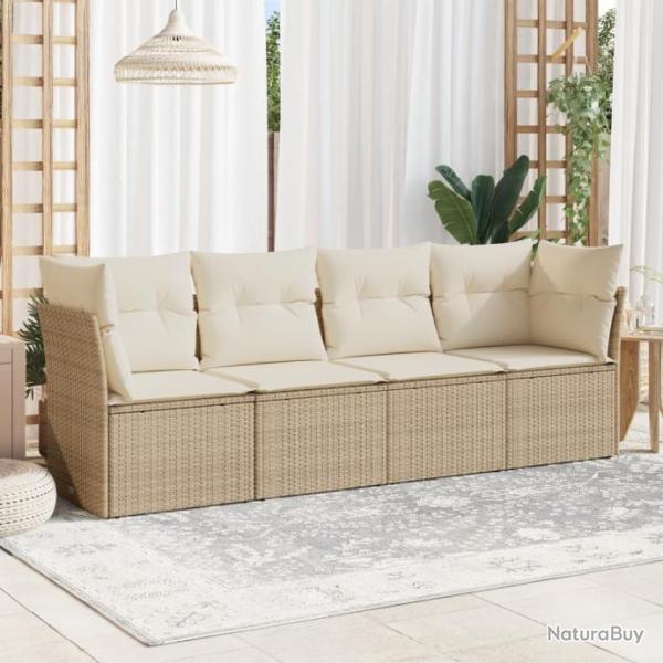 Salon de jardin avec coussins 4 pcs beige rsine tresse