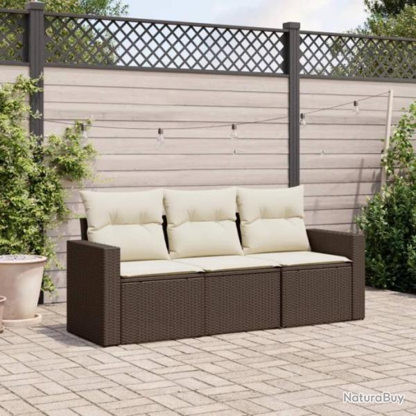 Salon de jardin avec coussins 3 pcs marron rsine tresse