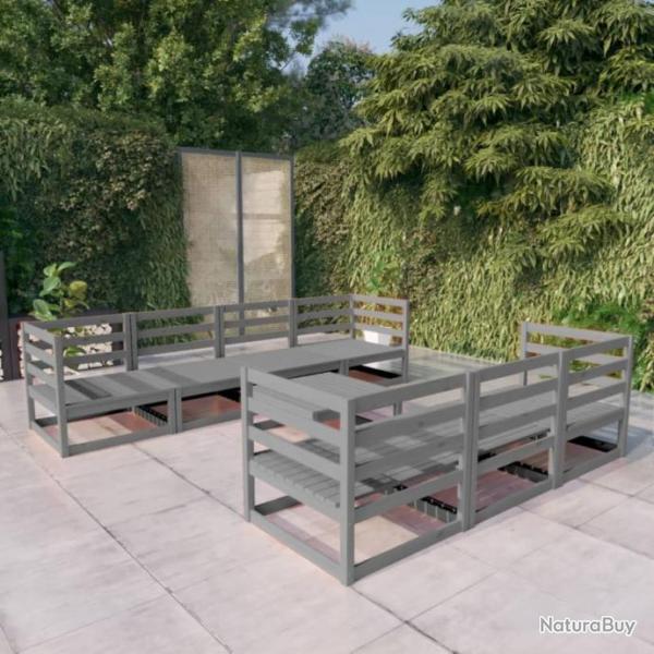 Salon de jardin 8 pcs gris bois de pin massif