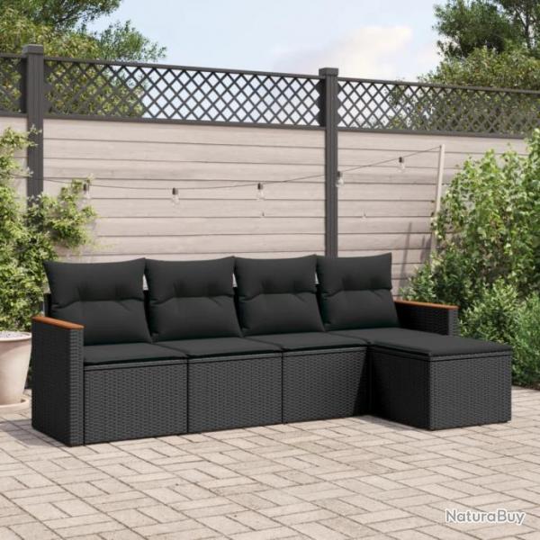 Salon de jardin 5 pcs avec coussins noir rsine tresse