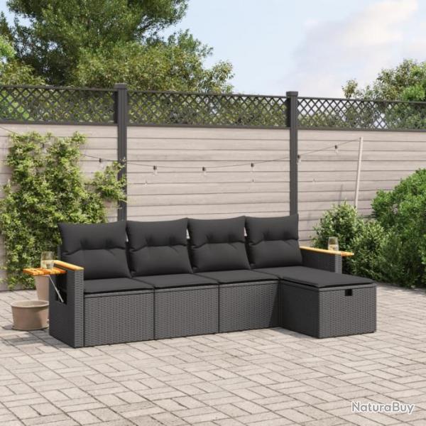 Salon de jardin 5 pcs avec coussins noir rsine tresse