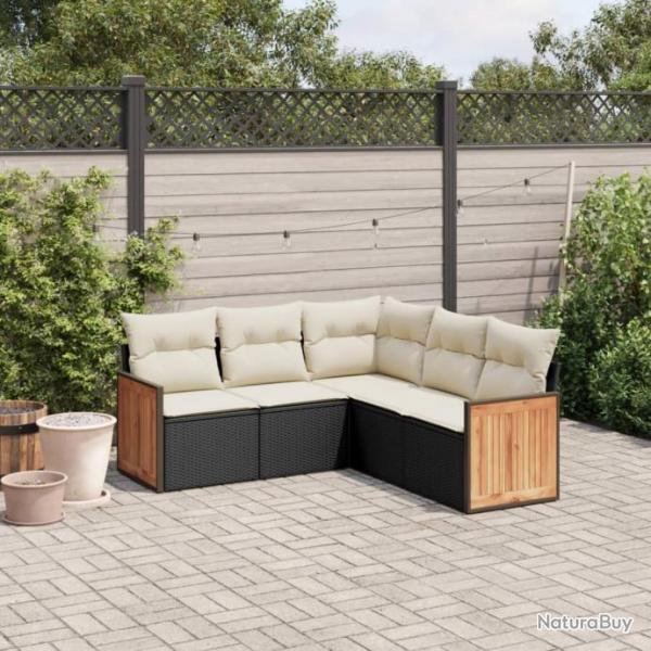 Salon de jardin 5 pcs avec coussins noir rsine tresse