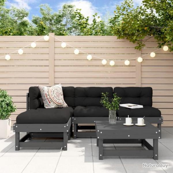 Salon de jardin 5 pcs gris bois massif de pin