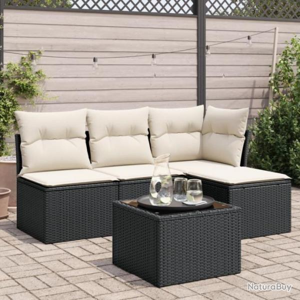 Salon de jardin 5 pcs avec coussins noir rsine tresse