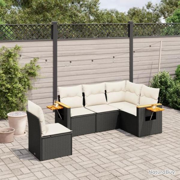 Salon de jardin 5 pcs avec coussins noir rsine tresse