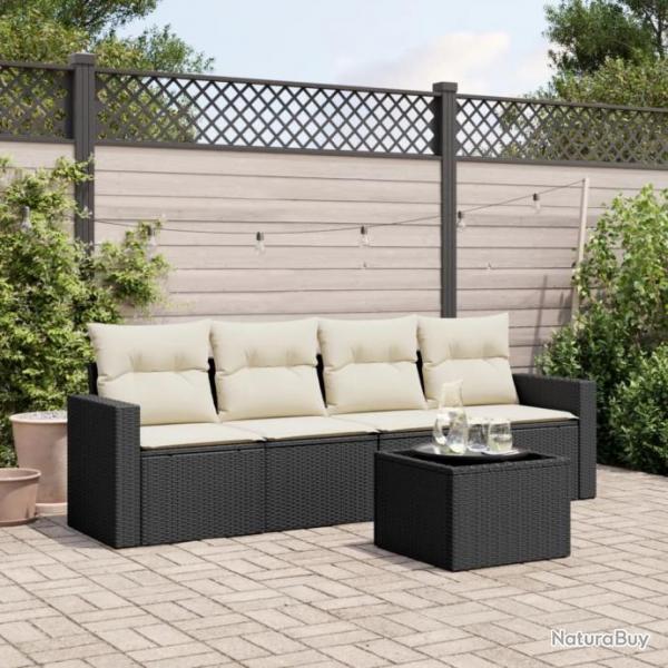 Salon de jardin 5 pcs avec coussins noir rsine tresse