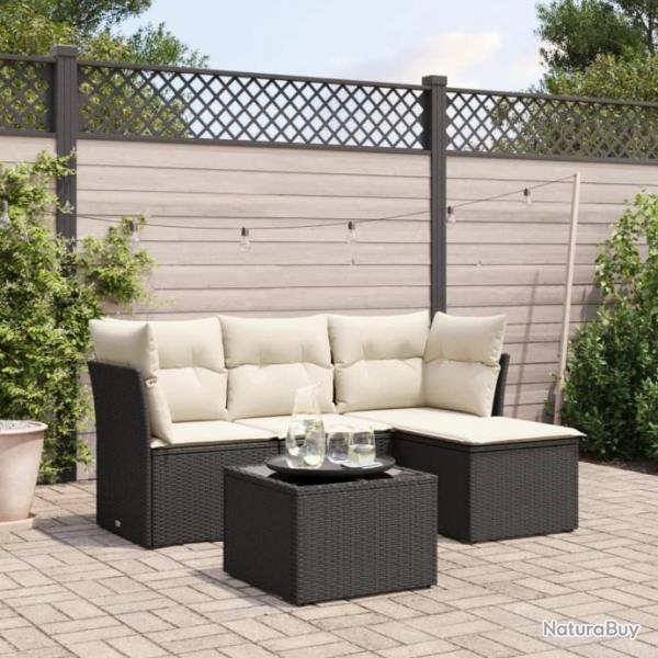 Salon de jardin 5 pcs avec coussins noir rsine tresse