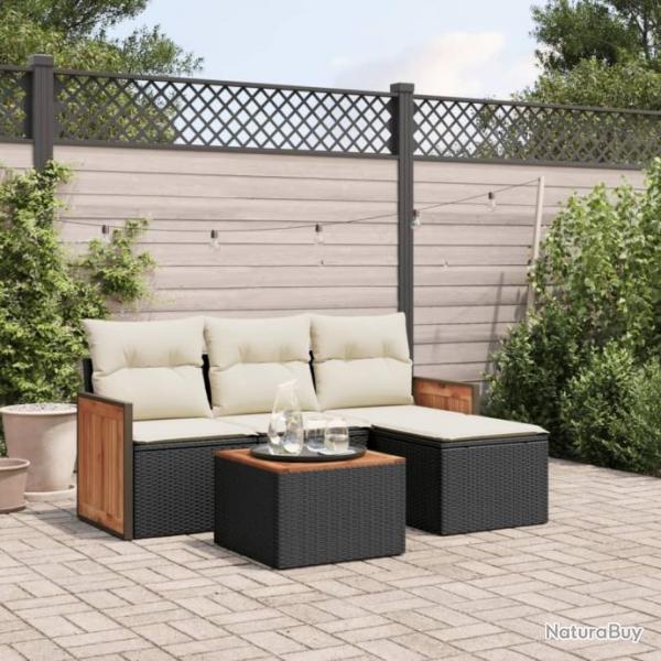 Salon de jardin 5 pcs avec coussins noir rsine tresse