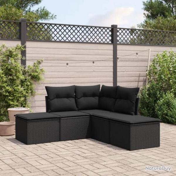 Salon de jardin 5 pcs avec coussins noir rsine tresse