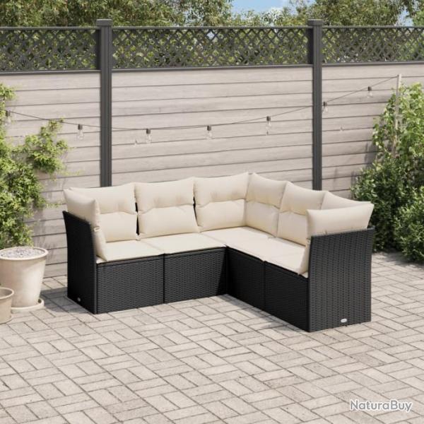 Salon de jardin 5 pcs avec coussins noir rsine tresse