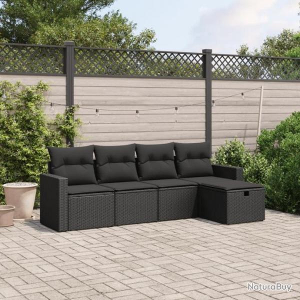 Salon de jardin 5 pcs avec coussins noir rsine tresse