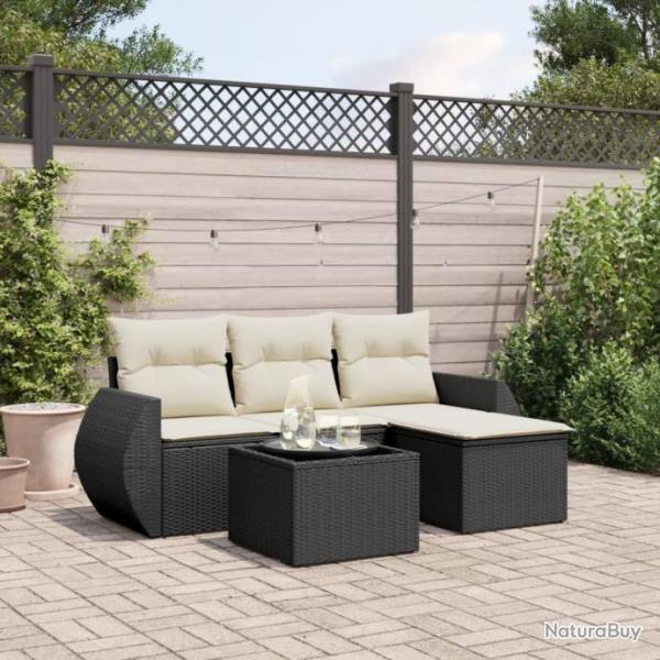 Salon de jardin 5 pcs avec coussins noir rsine tresse