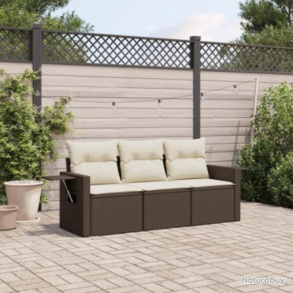 Salon de jardin avec coussins 3 pcs marron rsine tresse