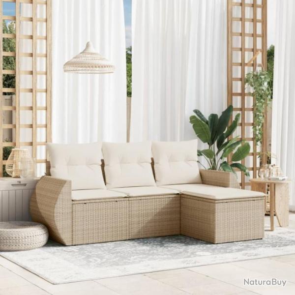 Salon de jardin avec coussins 4 pcs beige rsine tresse