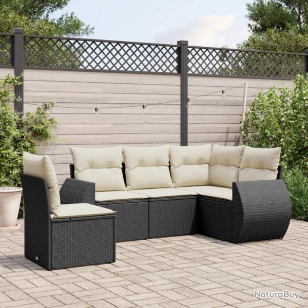 Salon de jardin 5 pcs avec coussins noir rsine tresse