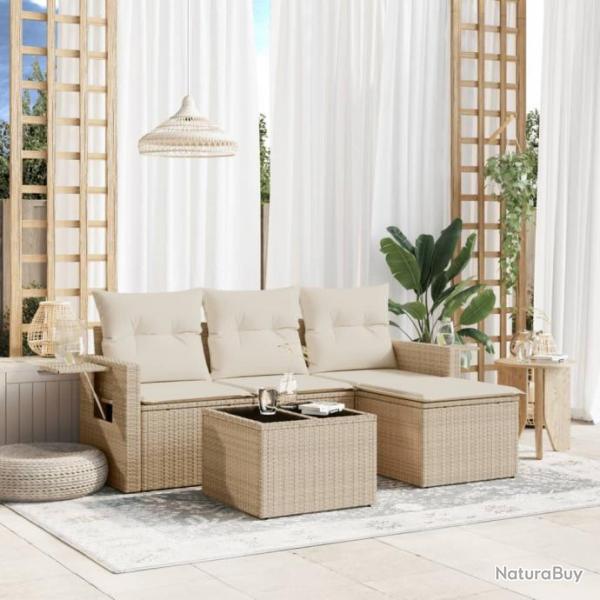 Salon de jardin avec coussins 4 pcs beige rsine tresse