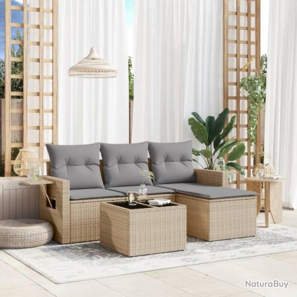 Salon de jardin avec coussins 4 pcs beige rsine tresse