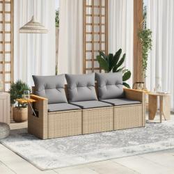 Salon de jardin avec coussins 3 pcs beige résine tressée