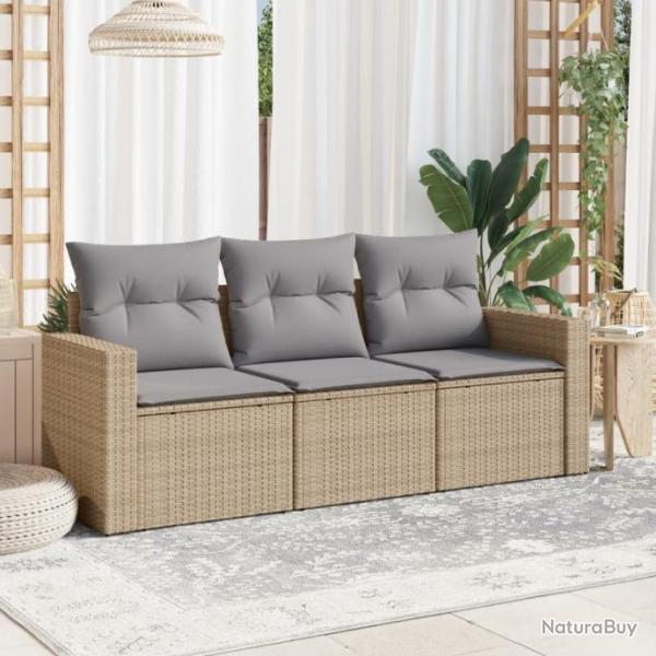 Salon de jardin avec coussins 3 pcs beige rsine tresse