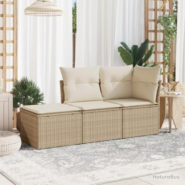 Salon de jardin avec coussins 3 pcs beige rsine tresse