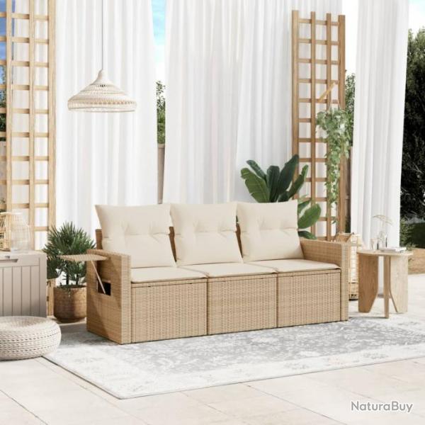 Salon de jardin avec coussins 3 pcs beige rsine tresse