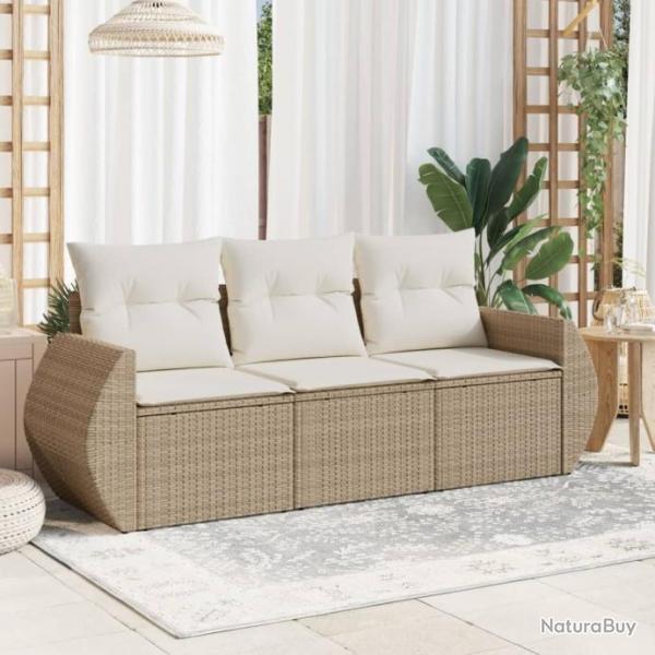 Salon de jardin avec coussins 3 pcs beige rsine tresse