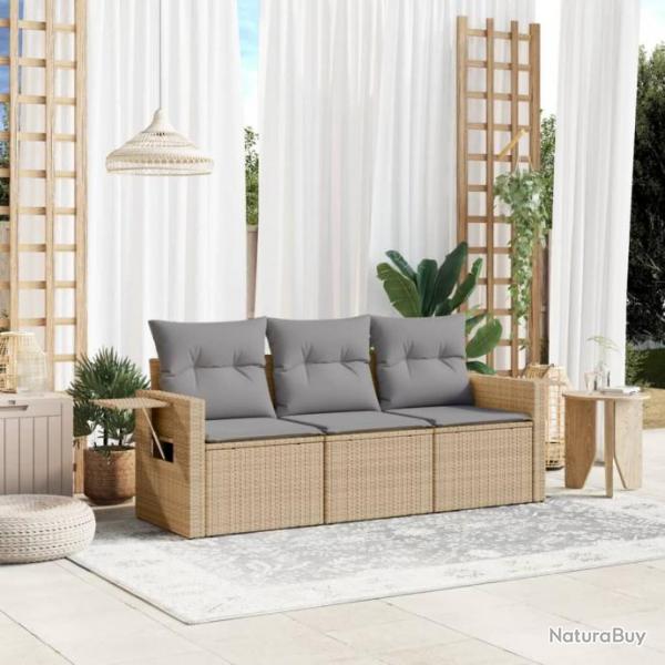 Salon de jardin avec coussins 3 pcs beige rsine tresse