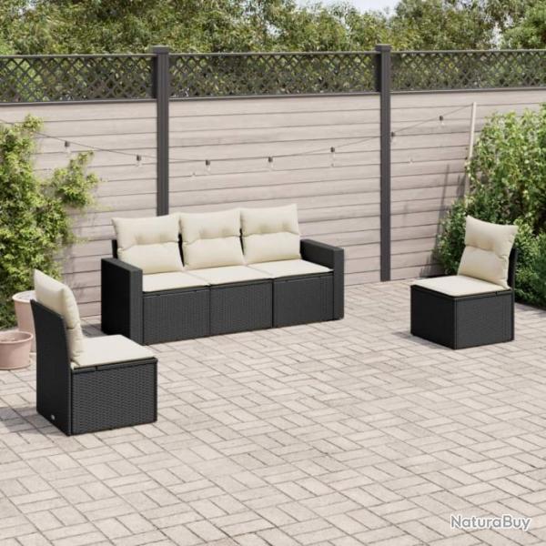 Salon de jardin 5 pcs avec coussins noir rsine tresse