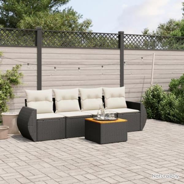 Salon de jardin 5 pcs avec coussins noir rsine tresse